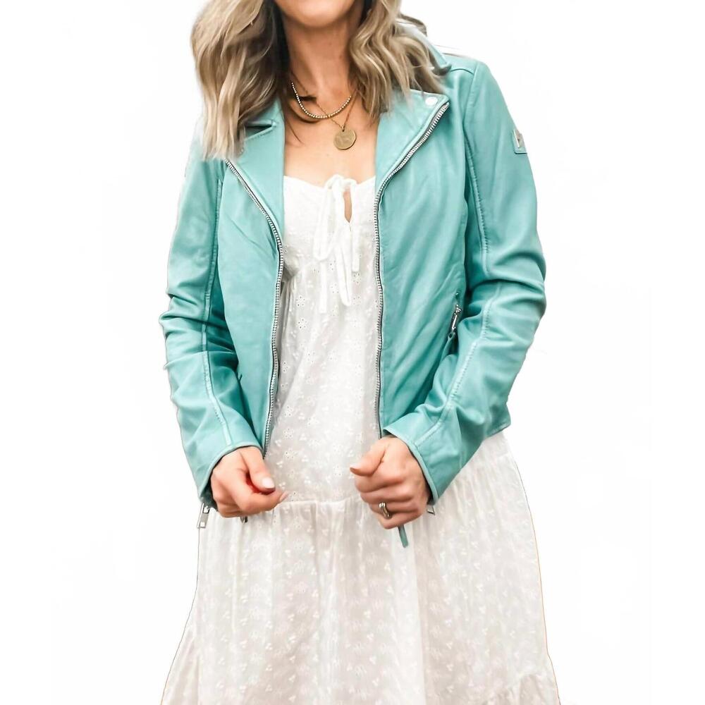 NEW MAURITIUS louzia straight zip moto jacket in aqua